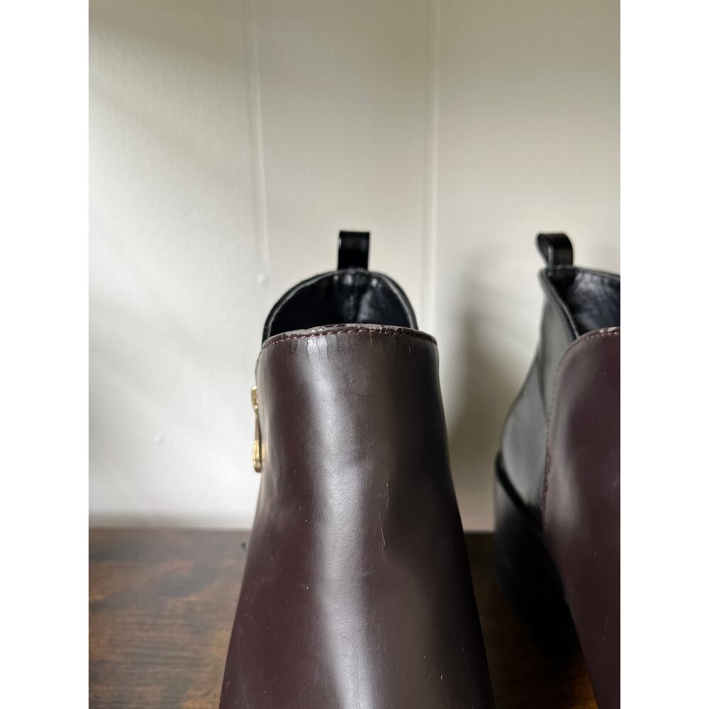 Zara Two Toned Ankle Boots EU 40 US 9 Brown Black‎ Zipper Moto Stacked Heel - Picture 6 of 14